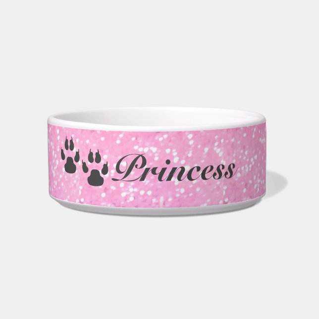 Pink Glitter Customised Small Dog Bowl (Front)