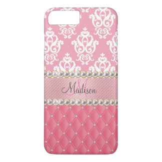 Pink Glitter, Damask, tufted with faux rhinestones iPhone 8 Plus/7 Plus Case