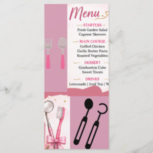Pink Glitter Dental Hygienist Graduation Menu Card