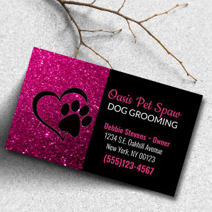 Pink Glitter Design Dog Pet Grooming Service Business Card