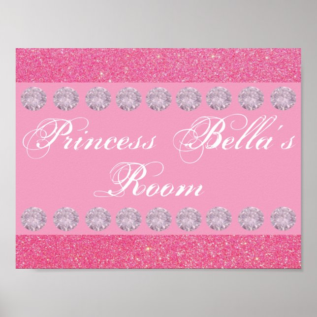 Pink Glitter Diamond Princess Room Personalised Poster (Front)