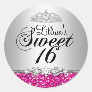 Pink Glitter & Diamond Tiara Sweet 16 Sticker