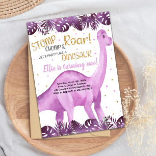 Pink Glitter Dinosaur Birthday Invitations