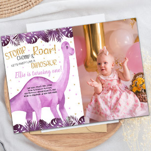 Pink Glitter Dinosaur Birthday Invitations w photo