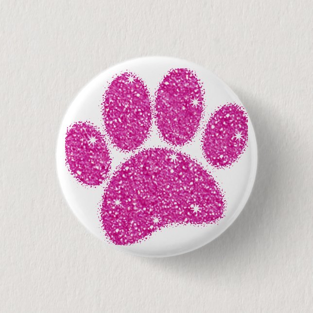 Pink Glitter Dog Pawprint 3 Cm Round Badge (Front)
