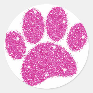 Pink Glitter Dog Pawprint Classic Round Sticker
