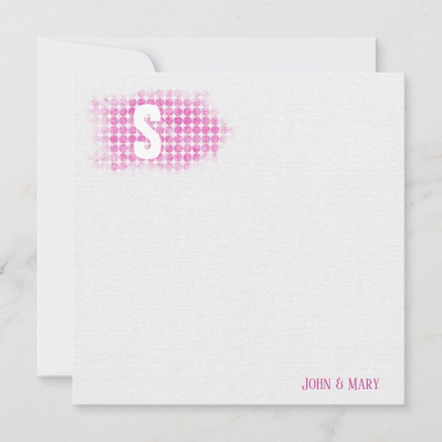 Pink Glitter Dots Monogram  Card (Front)