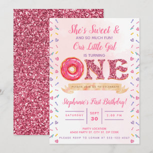 Pink, Glitter, Doughnut Birthday Invitation