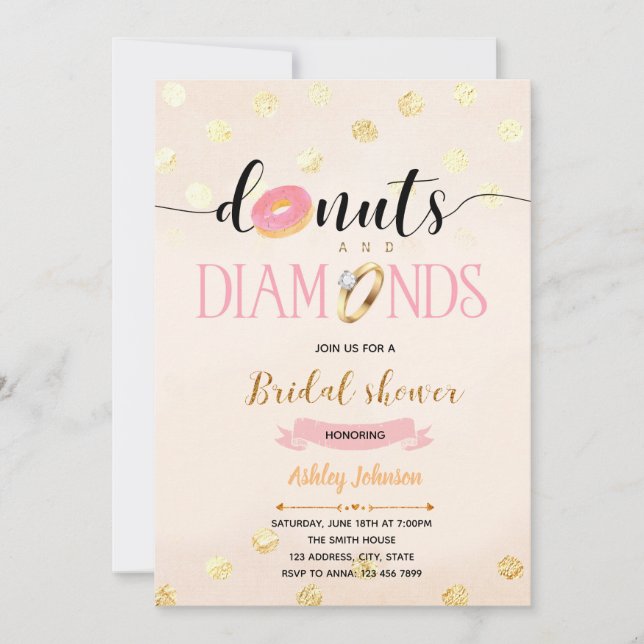 Pink glitter doughnuts and diamond invitation (Front)