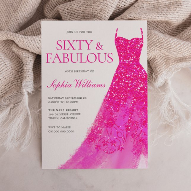 Pink Glitter Dress 60th Birthday Party  Invitation (Creator Uploaded)