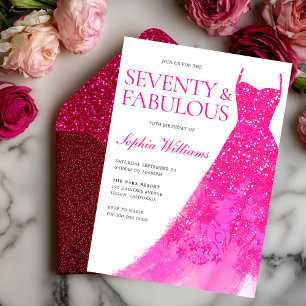 Pink Glitter Dress 70th Birthday Party  Invitation