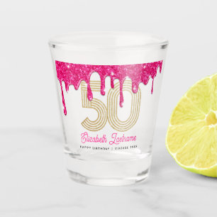 Pink Glitter Drip 50th Birthday Shot Glass