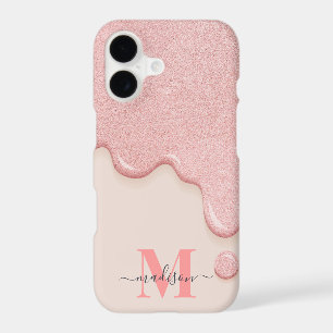 Pink Glitter Drip Custom Monogram Phone Case