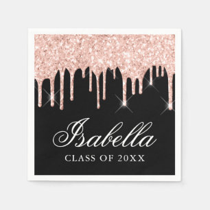 Pink Glitter Drip Custom Name Graduation Napkin