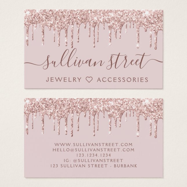 Pink Glitter Drip Jewellery Boutique Business Card (Front & Back)