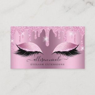 Pink Glitter Drip Metallic Foil Eyelash Business Card