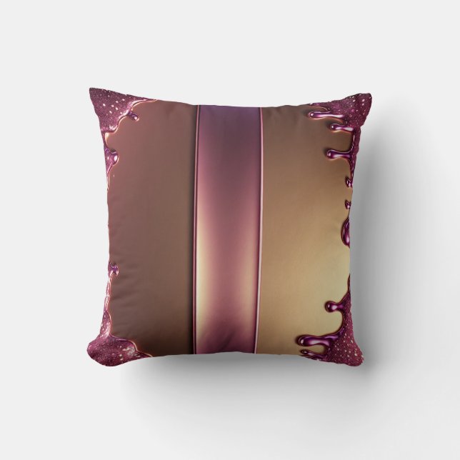 Pink Glitter Drip Over Gold Metallic Background Cushion (Front)