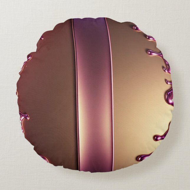 Pink Glitter Drip Over Gold Metallic Background Round Cushion (Front)