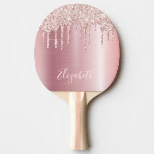 Pink glitter drip ping pong paddle
