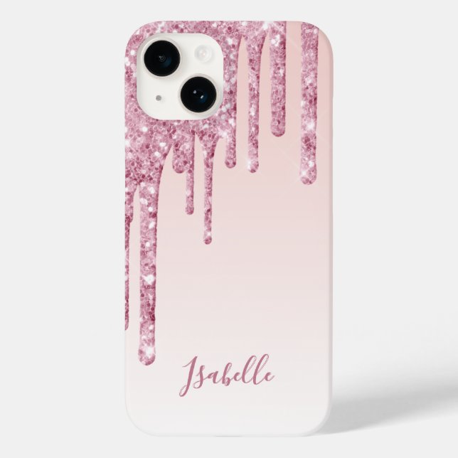 Pink glitter drip rose gold name girly Case-Mate iPhone case (Back)