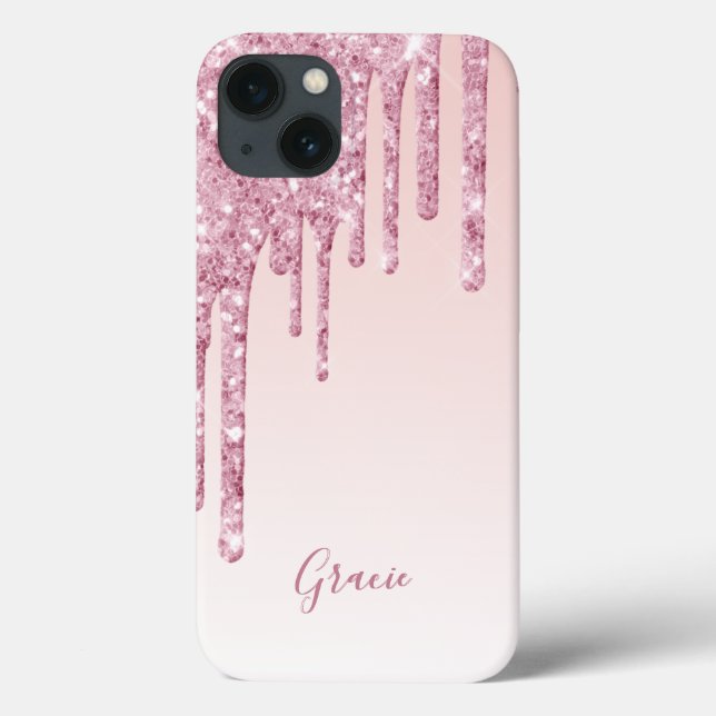 Pink glitter drip rose gold ombre name girly Case-Mate iPhone case (Back)