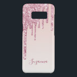 Pink glitter drip rose gold ombre name girly Case-Mate samsung galaxy s8 case<br><div class="desc">An elegant,  girly and glam phone case. Faux pink glitter drip,  paint drip.  Chic rose gold ombre background. Insert your name,  written with a modern hand lettered style script. Dark rose gold coloured letters.</div>