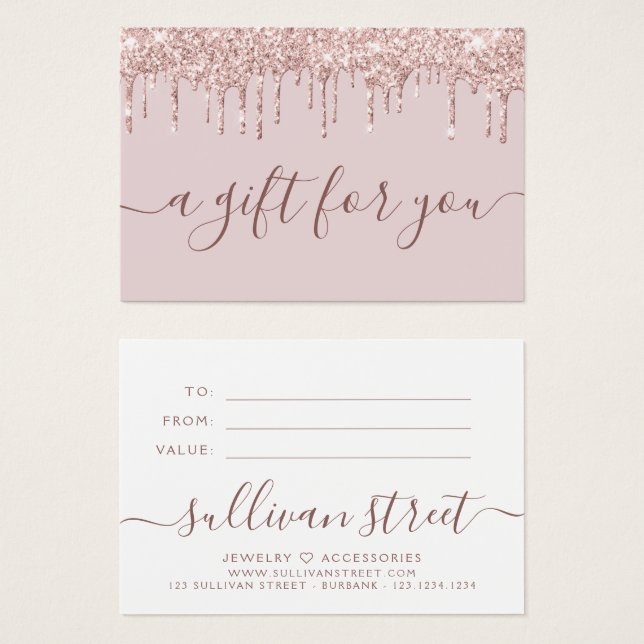 Pink Glitter Drip Small Business Gift Certificate (Front & Back)