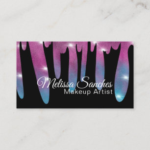 Pink Glitter Dripping Eyelash Makeup Artist Business Card