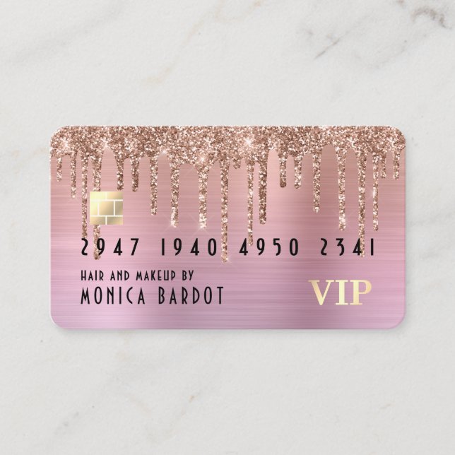 Pink Glitter Dripping Hair Makeup Faux Credit Card (Front)