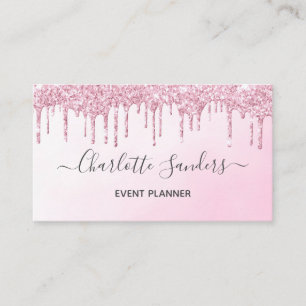 Pink glitter dripping paint gradient business card
