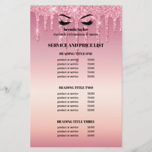 Pink Glitter Dripps EYELASH SALON SERVICE LIST Flyer