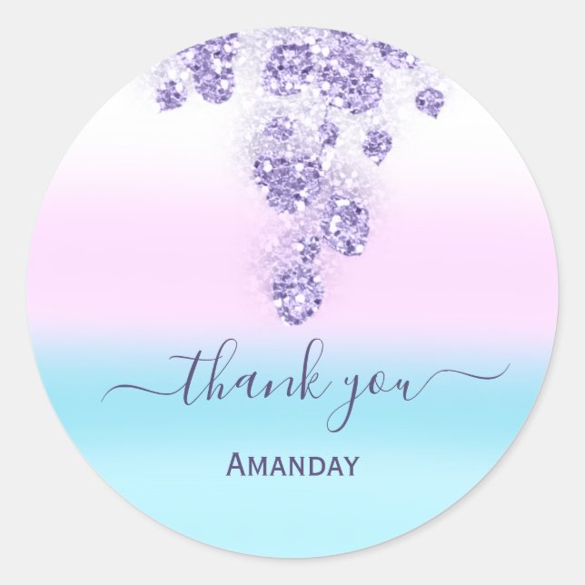Pink Glitter Drips Bridal Sweet16th  Thank  Blue Classic Round Sticker (Front)