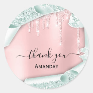 Pink Glitter Drips Bridal Sweet16th Thank Mint Classic Round Sticker