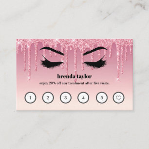Pink Glitter Drips Browbar Eyelash Custom Loyalty  Business Card