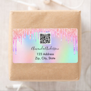 Pink glitter drips business qr code return address