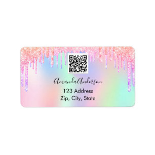 Pink glitter drips business qr code return address label