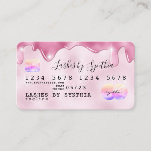 Pink glitter drips Credit Card hologram add name