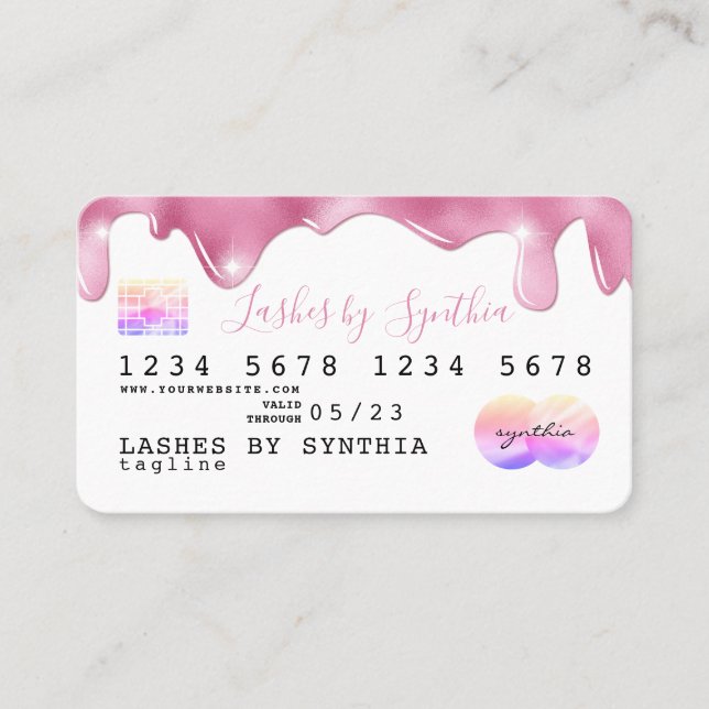 Pink glitter drips Credit Card hologram add name (Front)