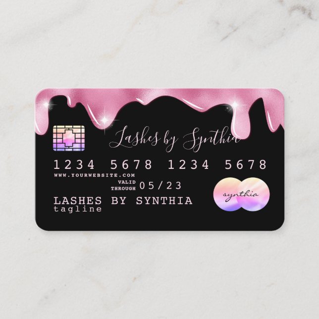 Pink glitter drips Credit Card hologram add name (Front)