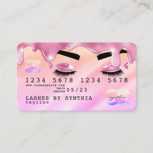 Pink glitter drips Credit Card hologram lashes