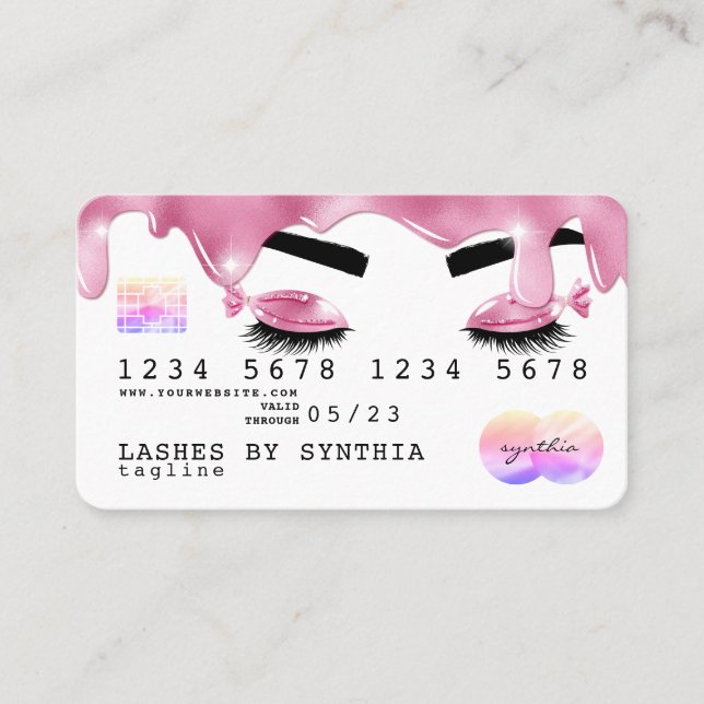 Pink glitter drips Credit Card hologram lashes (Front)