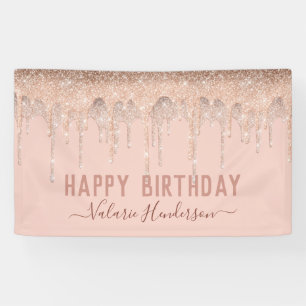 Pink Glitter Drips Happy Birthday Banner