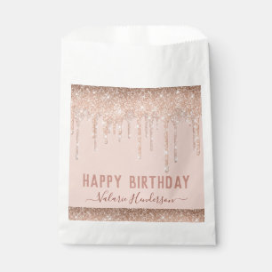 Pink Glitter Drips Happy Birthday Napkins Favour Bags