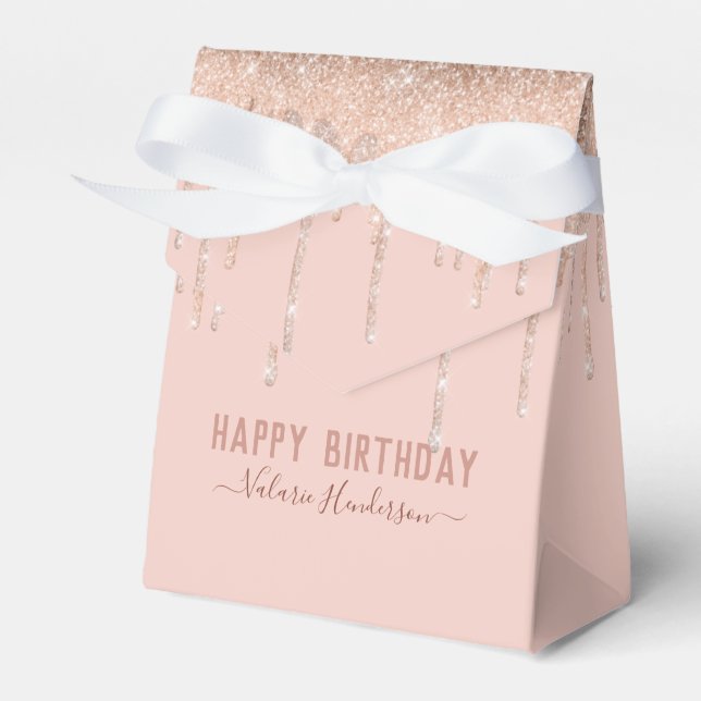 Pink Glitter Drips Happy Birthday Napkins Favour Box (Front Side)