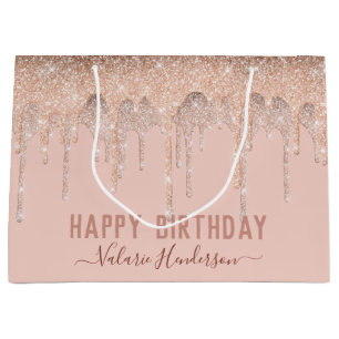 Pink Glitter Drips Happy BirthdayFavor Bag