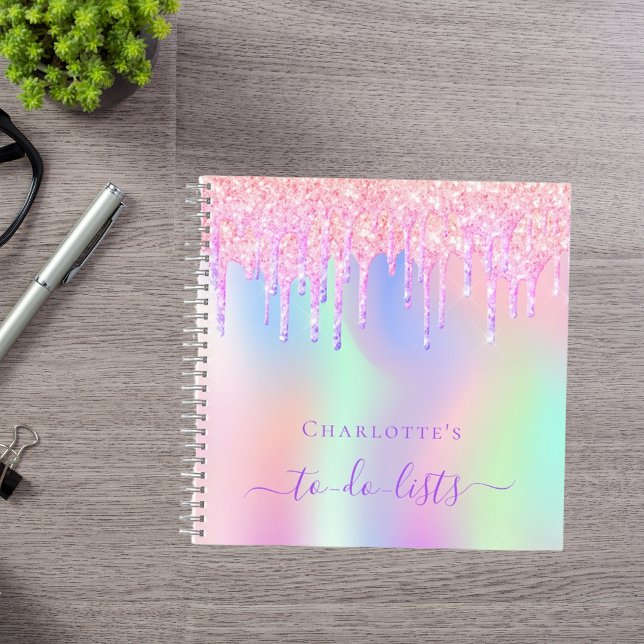 Pink glitter drips holographic unicorn to do lists notebook (Creator Uploaded)