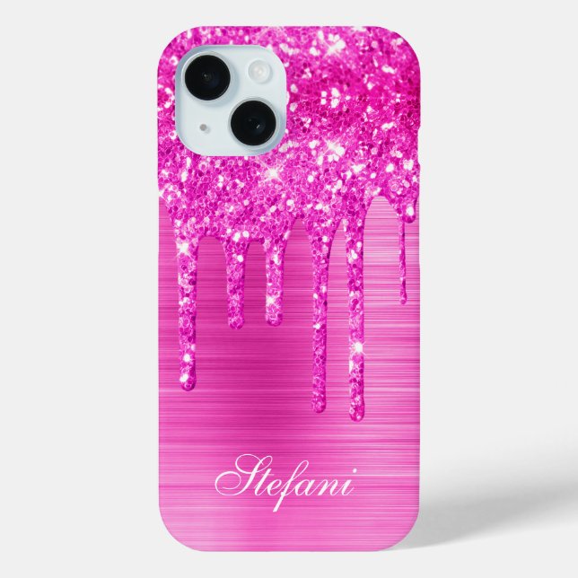 Pink Glitter Drips Hot Pink Foil Glam Girly  Case-Mate iPhone Case (Back)
