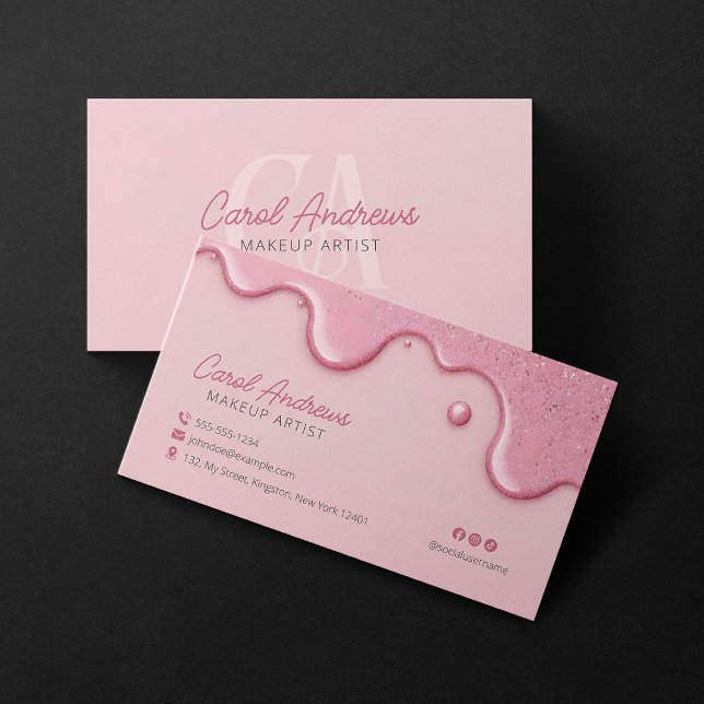 Pink Glitter Drips Makeup Artist Lash Beauty Salon Business Card (Creator Uploaded)