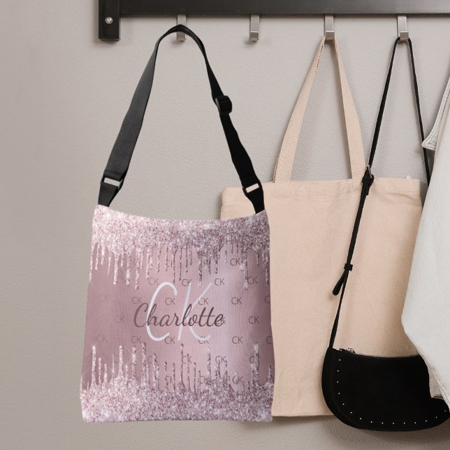 Pink glitter drips monogram elegant glamourous crossbody bag (Creator Uploaded)