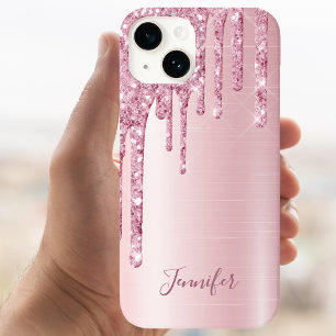 Pink glitter drips name girly name iPhone 15 case